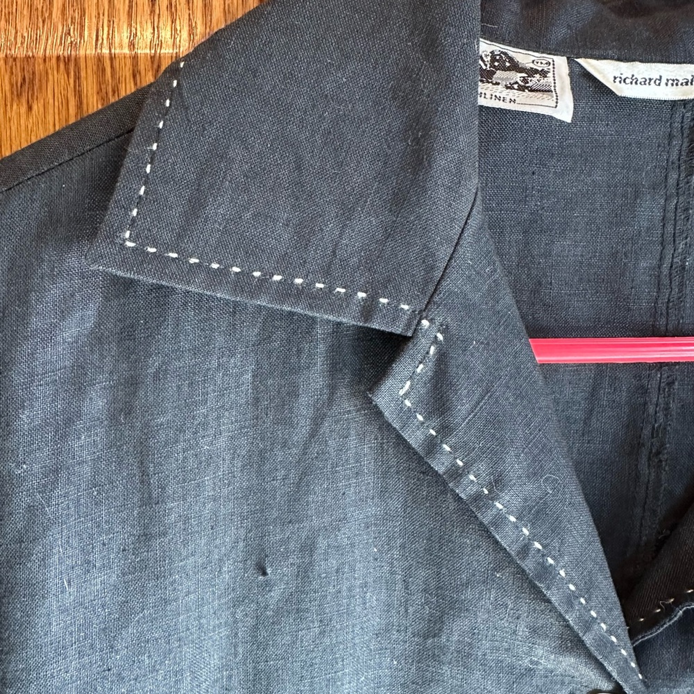 Irish Linen Richard Malcolm Jacket Blazer Black White Pearl Buttons Sz M medium - Picture 3 of 13